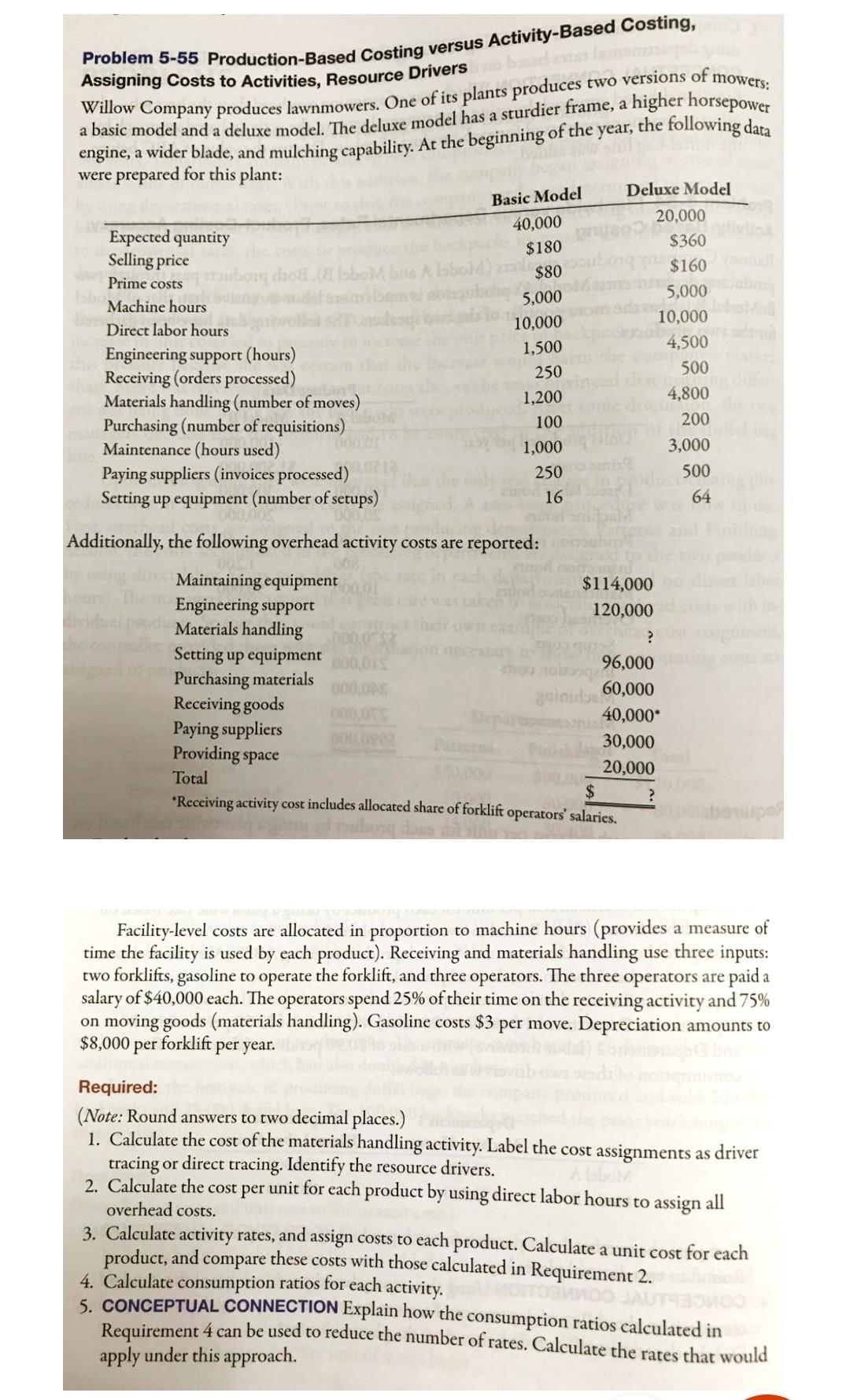  mowers: Problem 5-55 Production-Based Costing versus Activity-Based Costing, a basic model