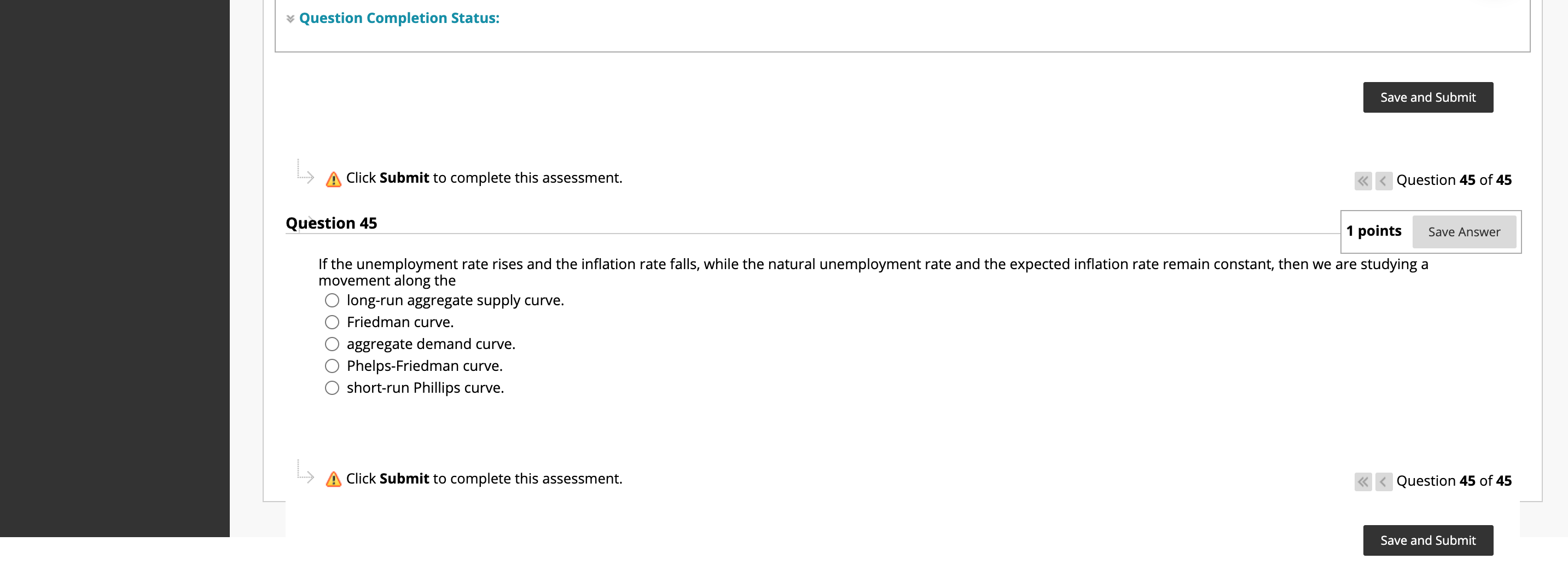 QUESTION 45 Question Completion Status: Save and Submit > A Click Submit