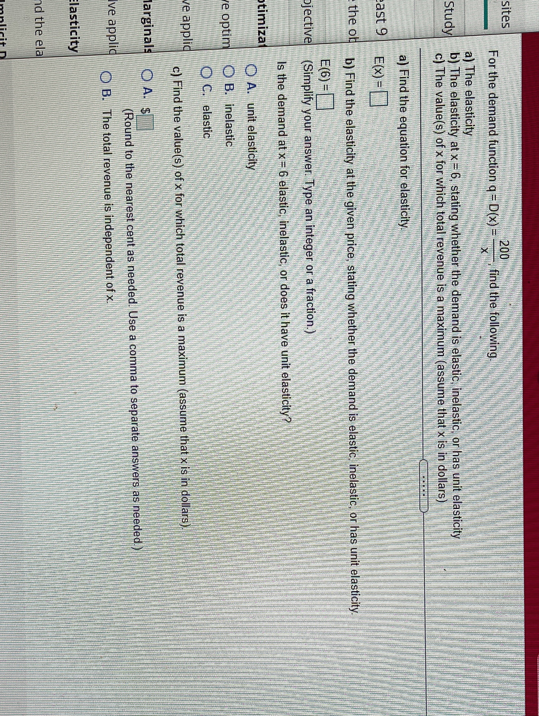  sites For the demand function q = D(x) -_ find the