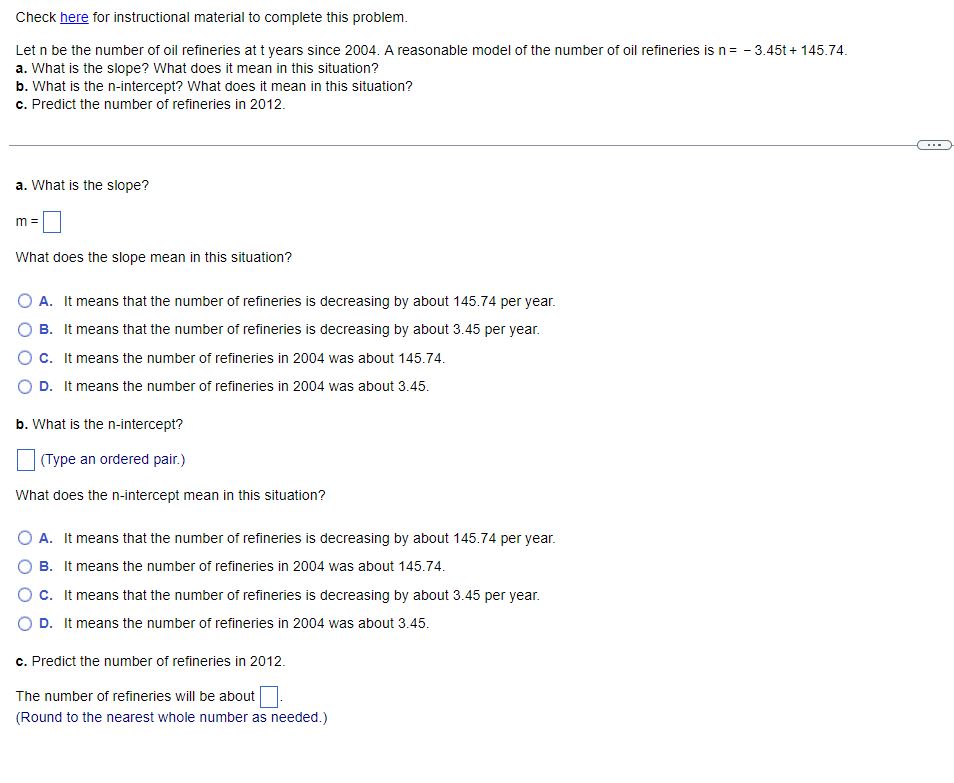  Check here for instmctional material to complete this problem. Let n