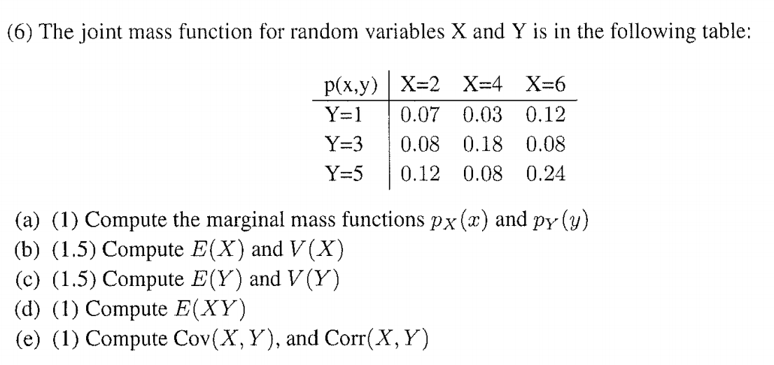 Need help with this problem: (6) The joint mass function for random