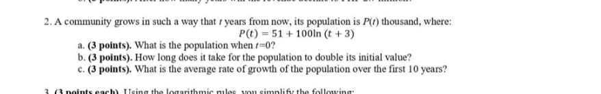Kindly enclose your final answer in box. 2. A community grows in