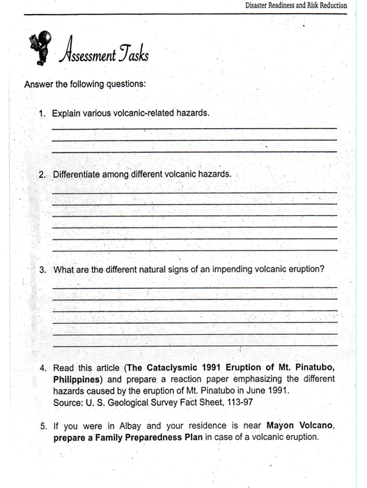 answer this Disaster Readiness and Risk Reduction Assessment Jasks Answer the following