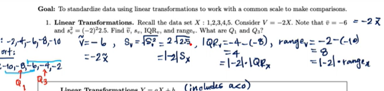  Goal: To standardize data using linear transformations to work with a