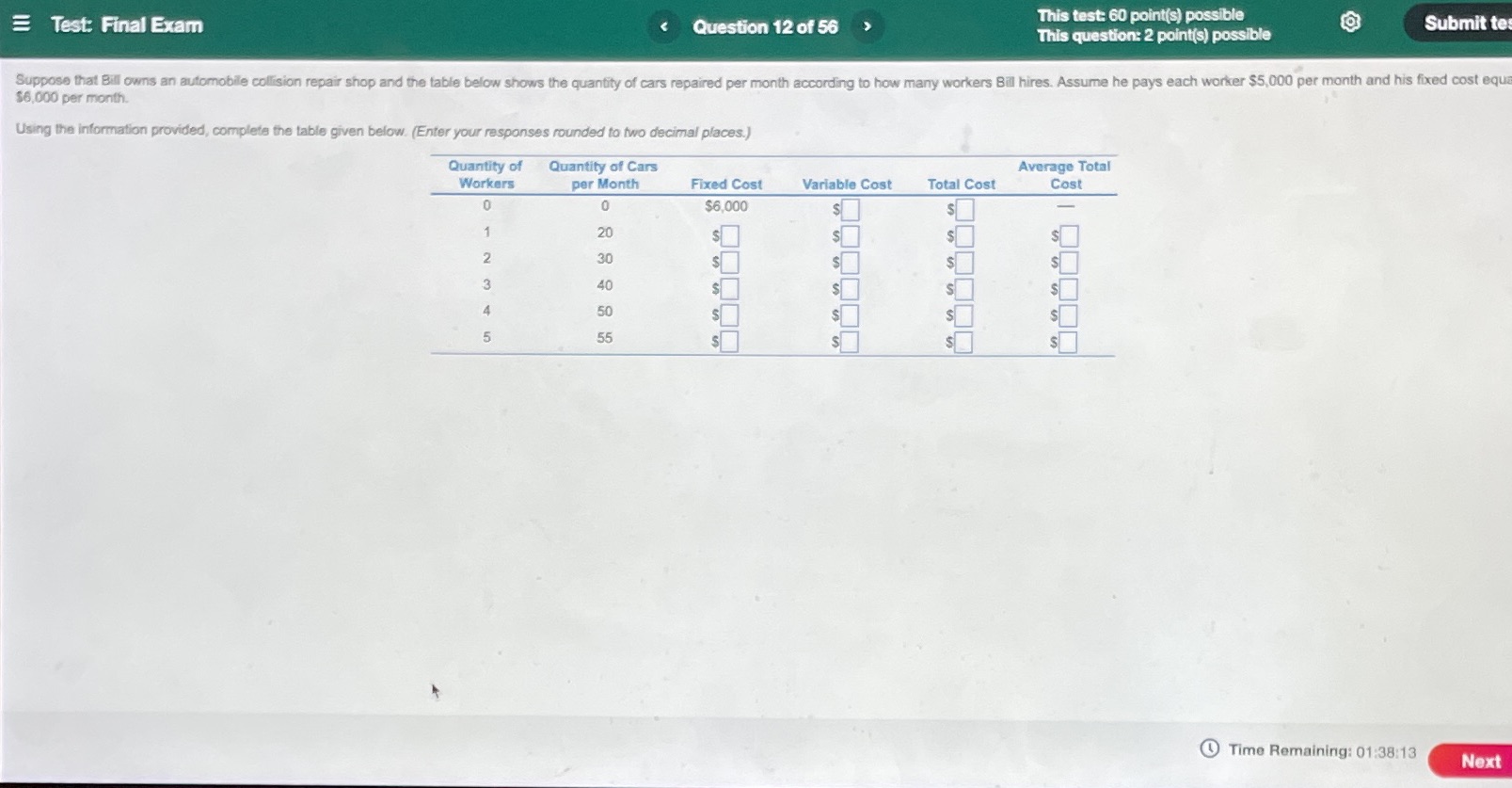  This test: 60 point(s) possible E Test: Final Exam Question 12