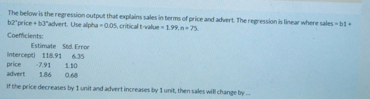 statistics economic The below is the regression output that explains sales in