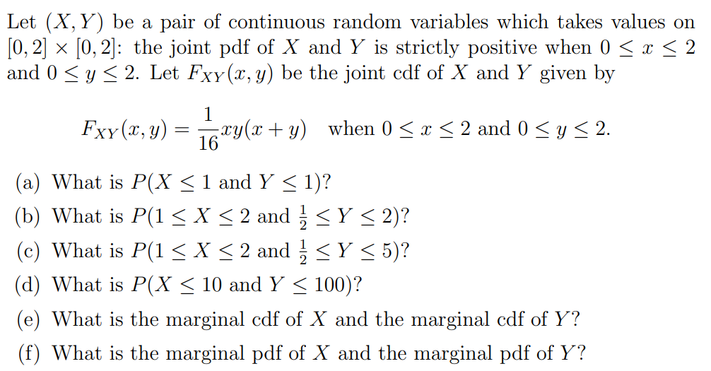 Let (X, Y) be a pair of continuous random variables which