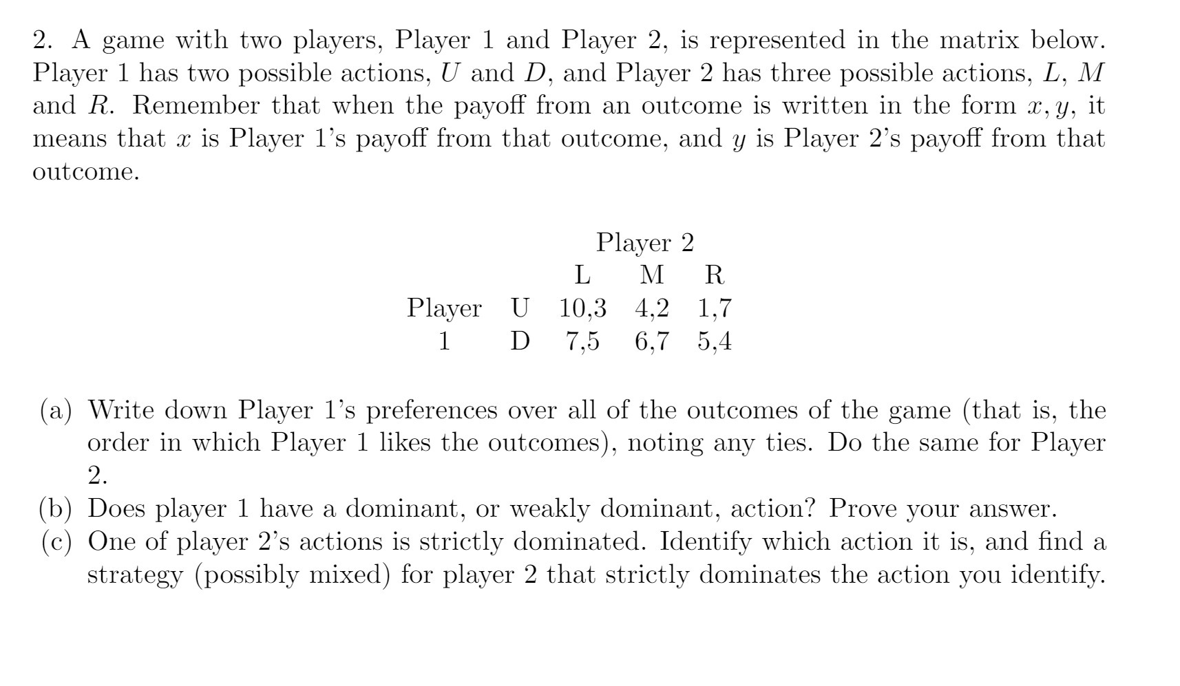 2. A game with two players, Player 1 and Player 2,