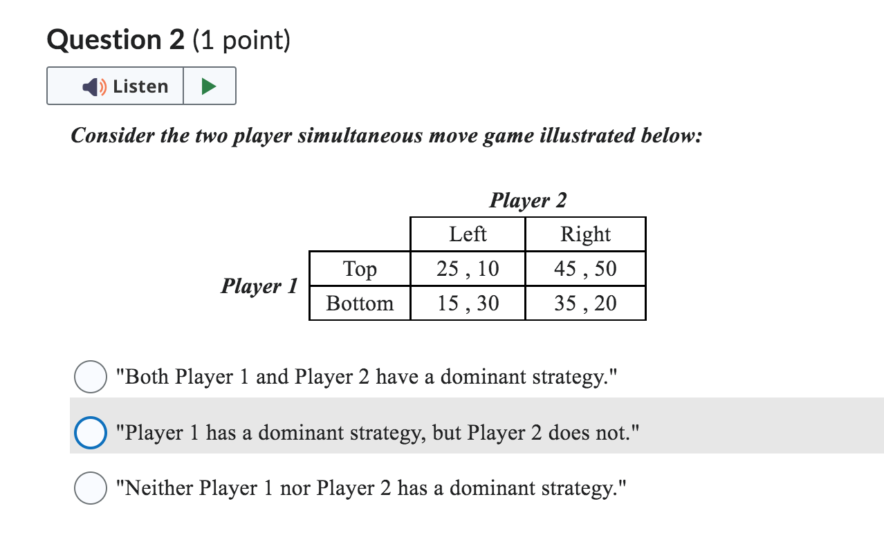 has a dominant strategy 0 each player is playing their best strategy,