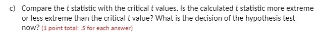  c) Compare the t statistic with the critical t values. Is