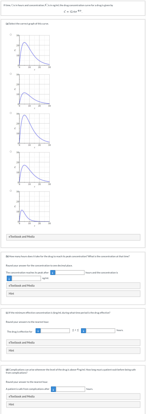 this is my question If time, (, is in hours and concentration,