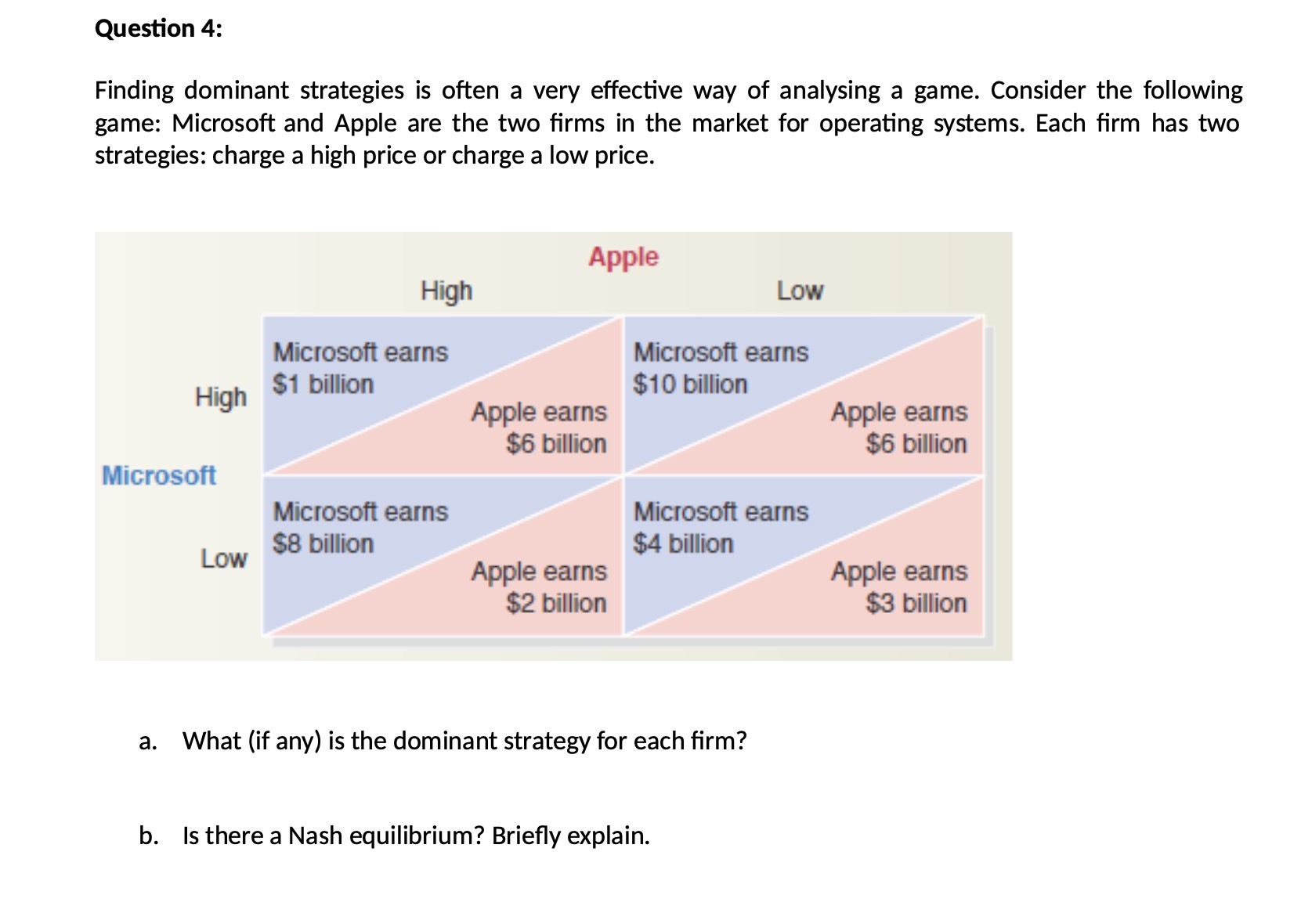 Question 4: Finding dominant strategies is often a very effective way