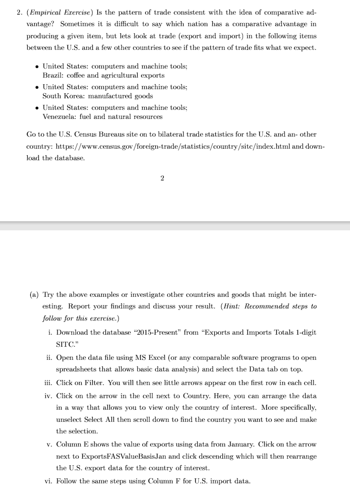  2. ( Empirical Exercise) Is the pattern of trade consistent with