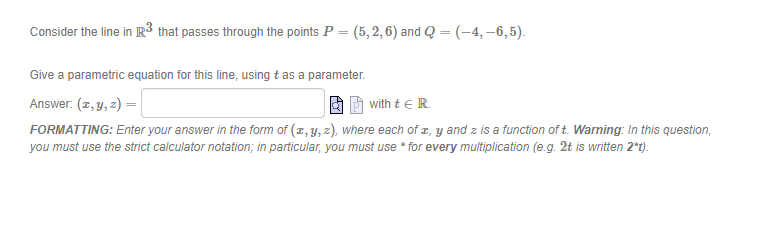  Consider the line in 1R that passes through the points P