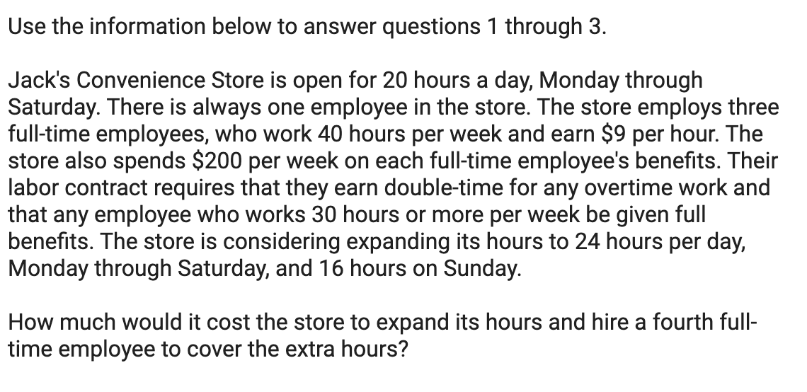 Use the information below to answer questions 'I through 3. Jack's