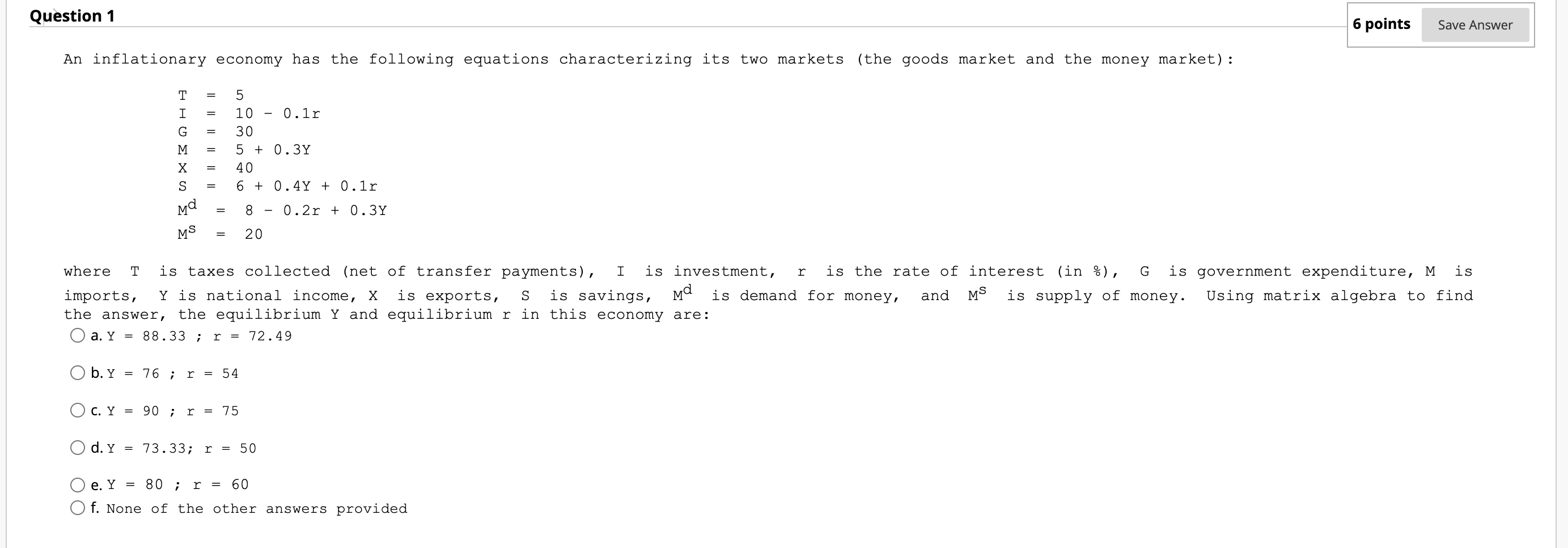 Please help in this urgent !!! Question 1 6 points Save Answer