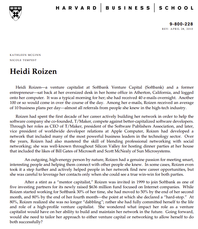 Discuss the concepts from the assigned class materials that helped Heidi Roizen