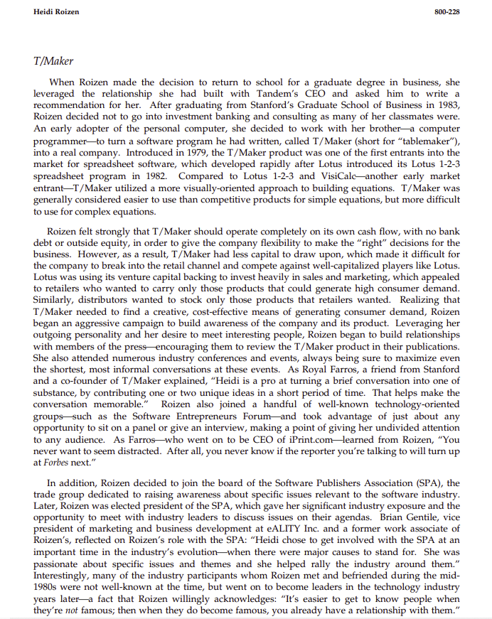 her case to bolster your discussion. HARVARD BUSINESS SCHOOL 9-800-228 REV: APRIL