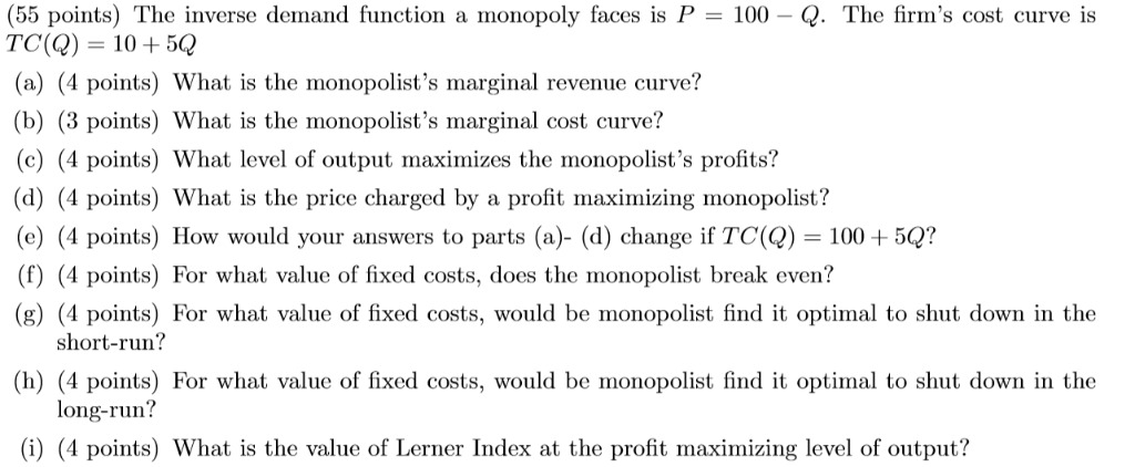 What is the marginal revenue as a function of output level y?