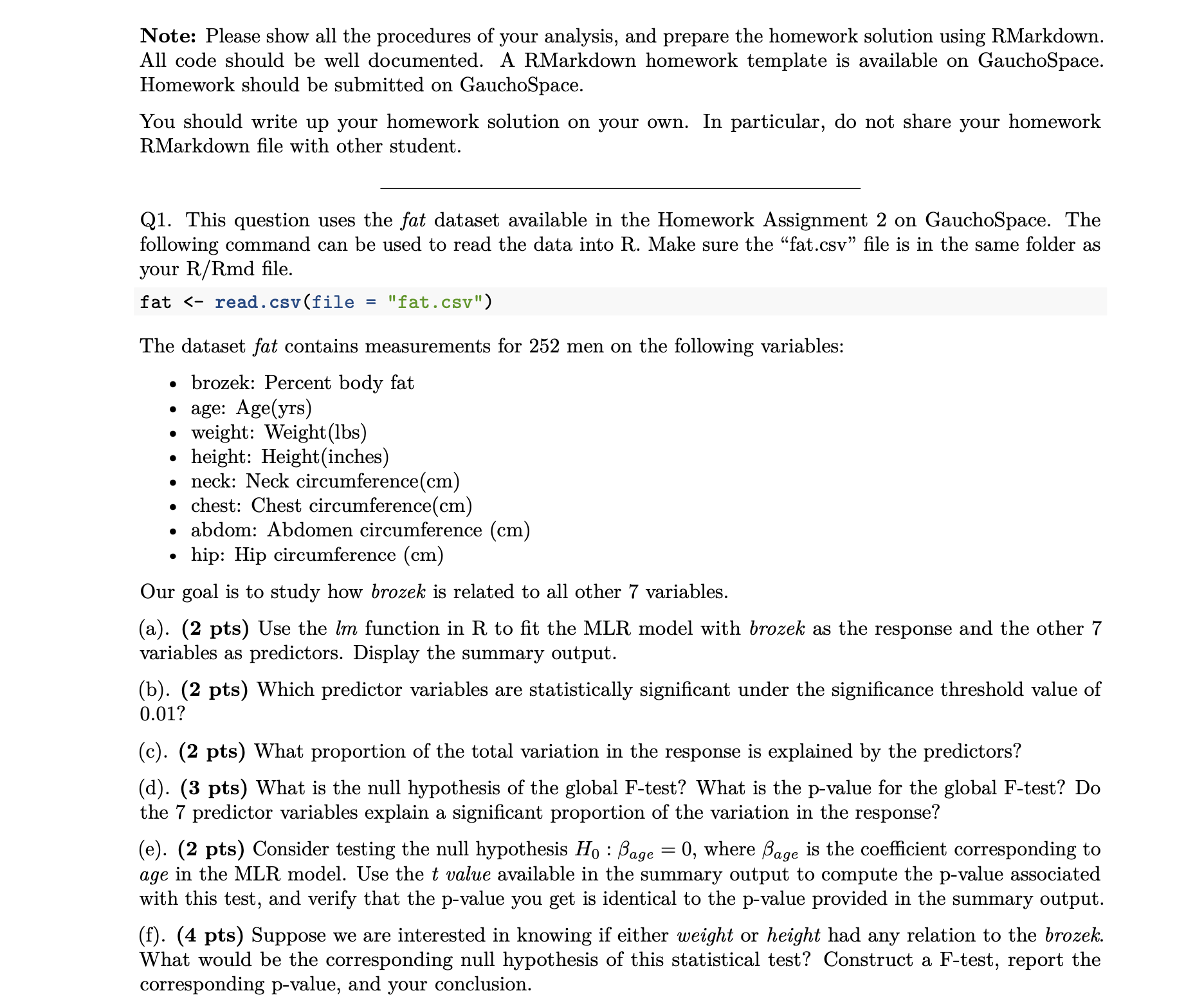 Please help with these regression analysis problems :) I've linked the dataset