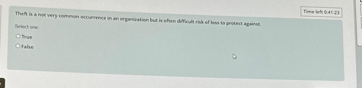  Time left 0:41:23 Theft is a not very common occurrence in