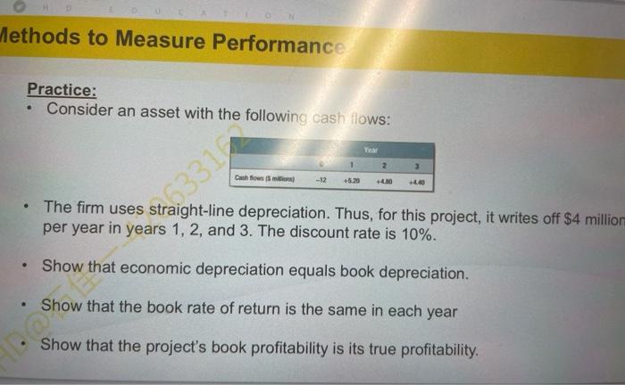  Methods to Measure Performance Practice: Consider an asset with the following