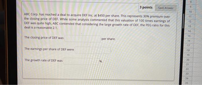  8 3 points Save Answer 10 11 ABC Corp. has reached