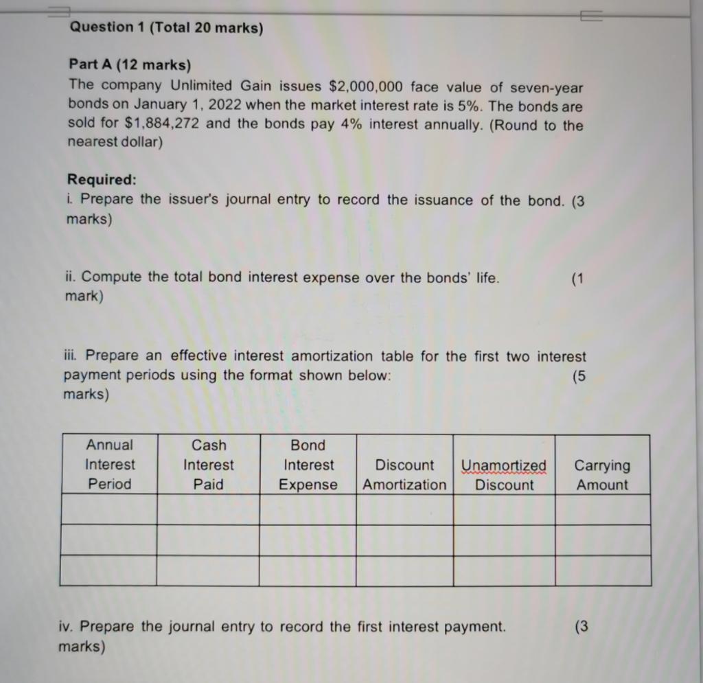  Question 1 (Total 20 marks) Part A (12 marks) The company