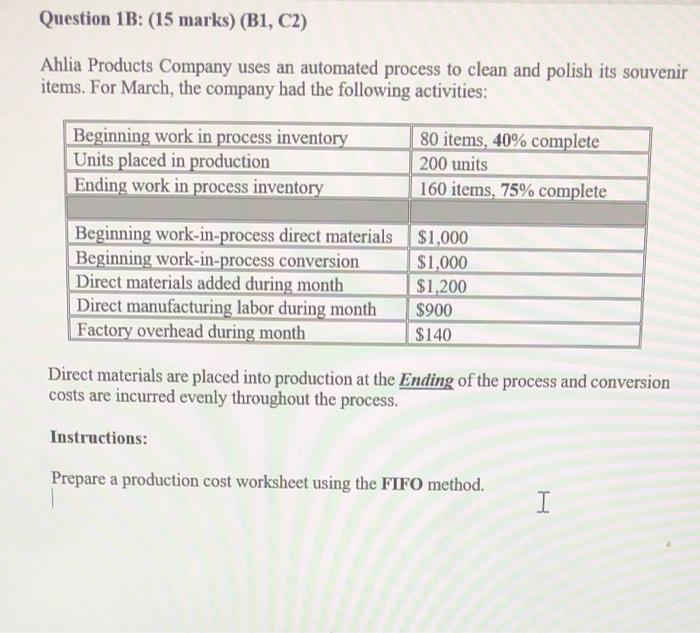 marks) (A1) 1. Process cost accounting focuses on the process involved in