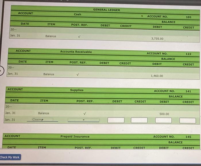 Repairs Work Sheet For Month Ended January 31, 20- Trial Balance Adjustments