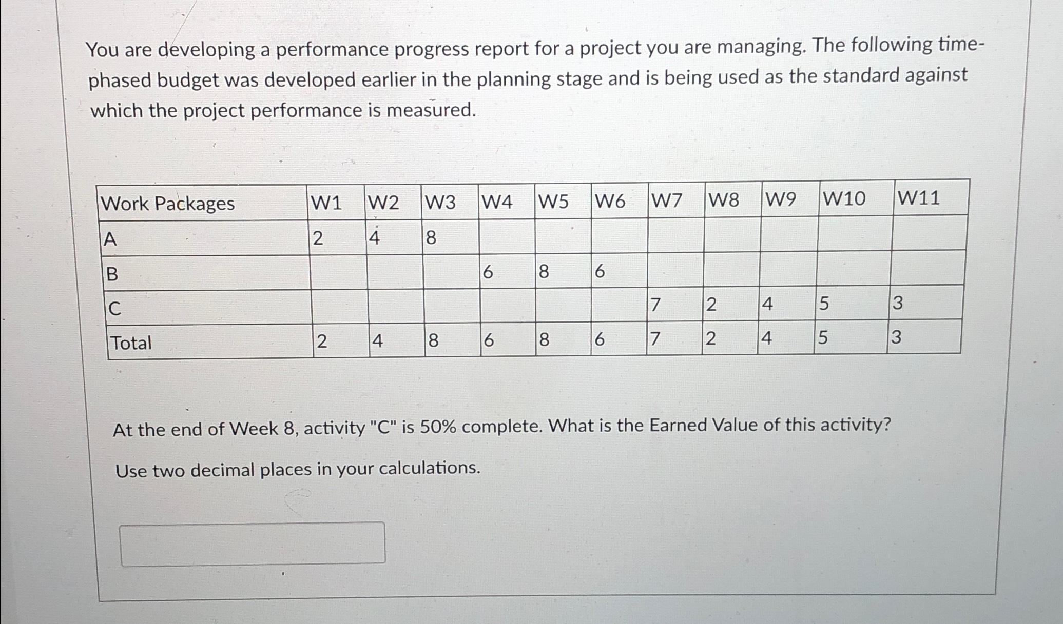  You are developing a performance progress report for a project you