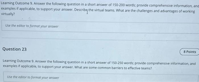 Learning Outcome 9. Answer the following question in a short answer