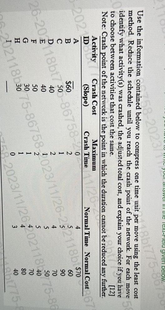  Use the information contained below to compress one time unit per