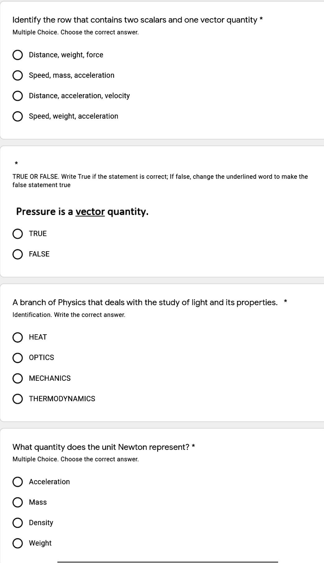 please answer thankyou Identify the row that contains two scalars and one