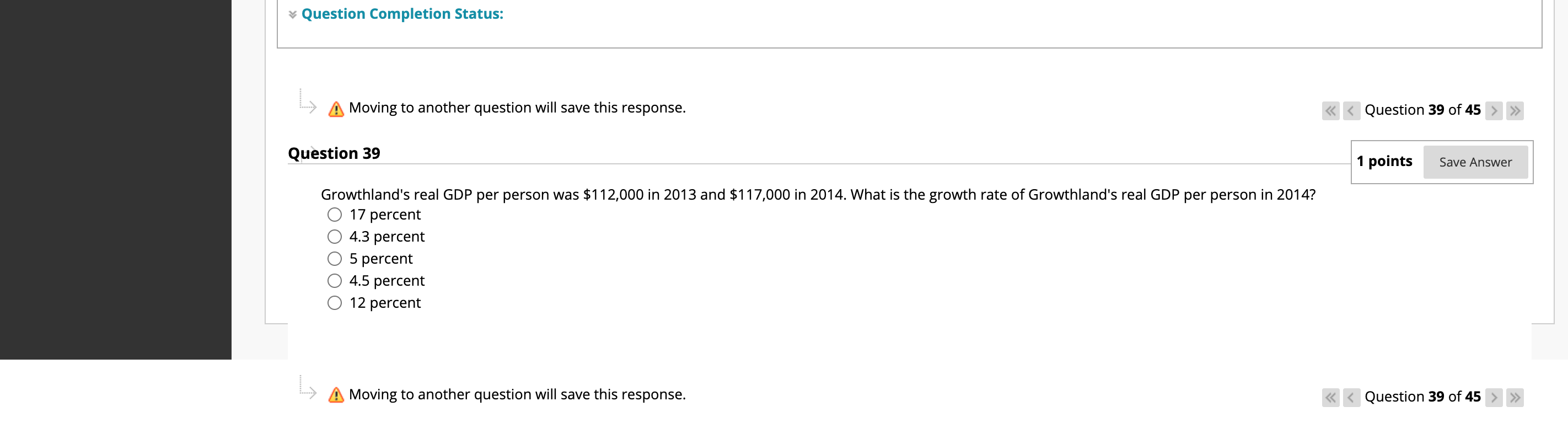 question 39 v Question Completion Status: .5 [5 Moving to another question