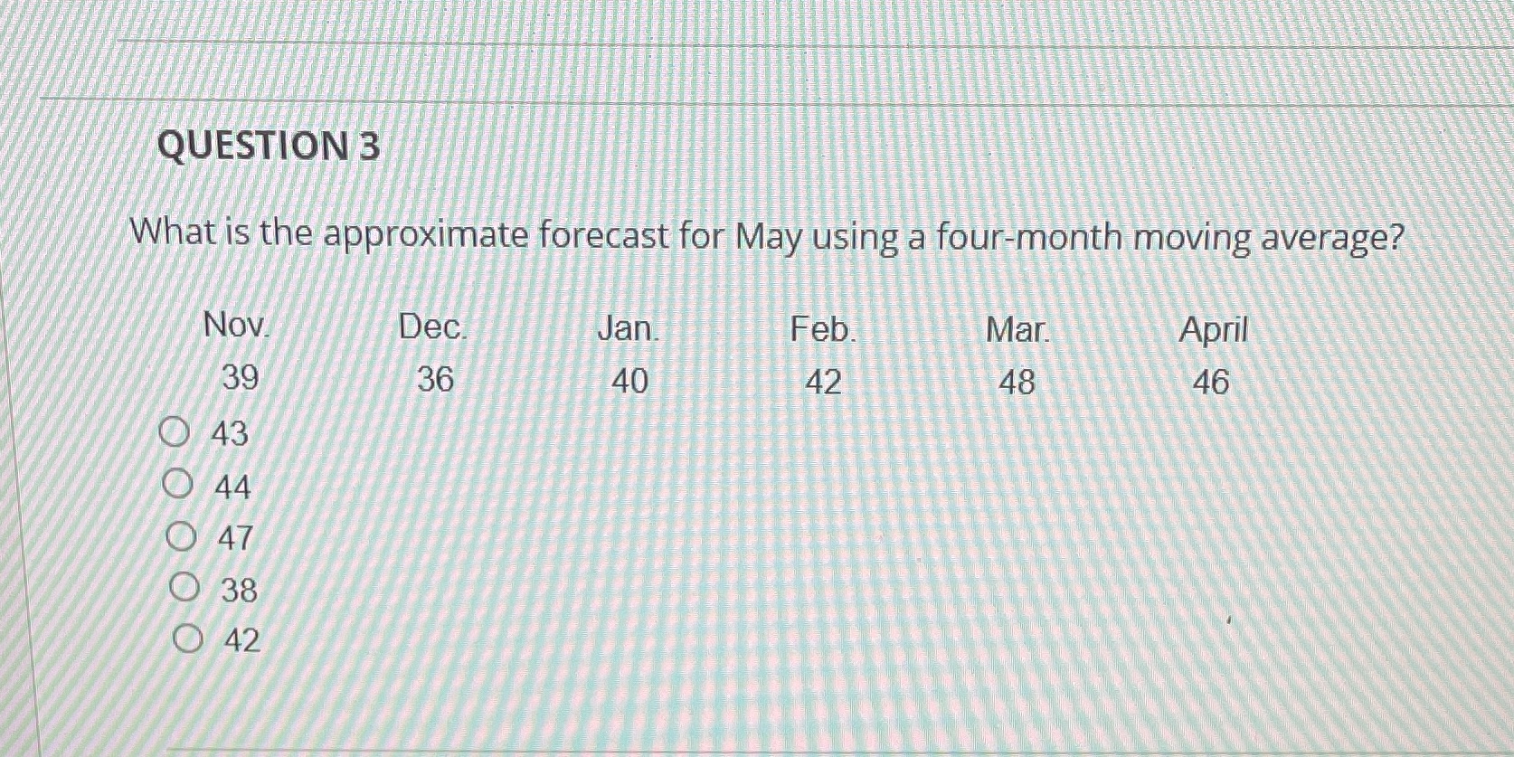  QUESTION 3 What is the approximate forecast for May using a