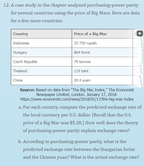  12. A case study in the chapter analyzed purchasing-power parity for