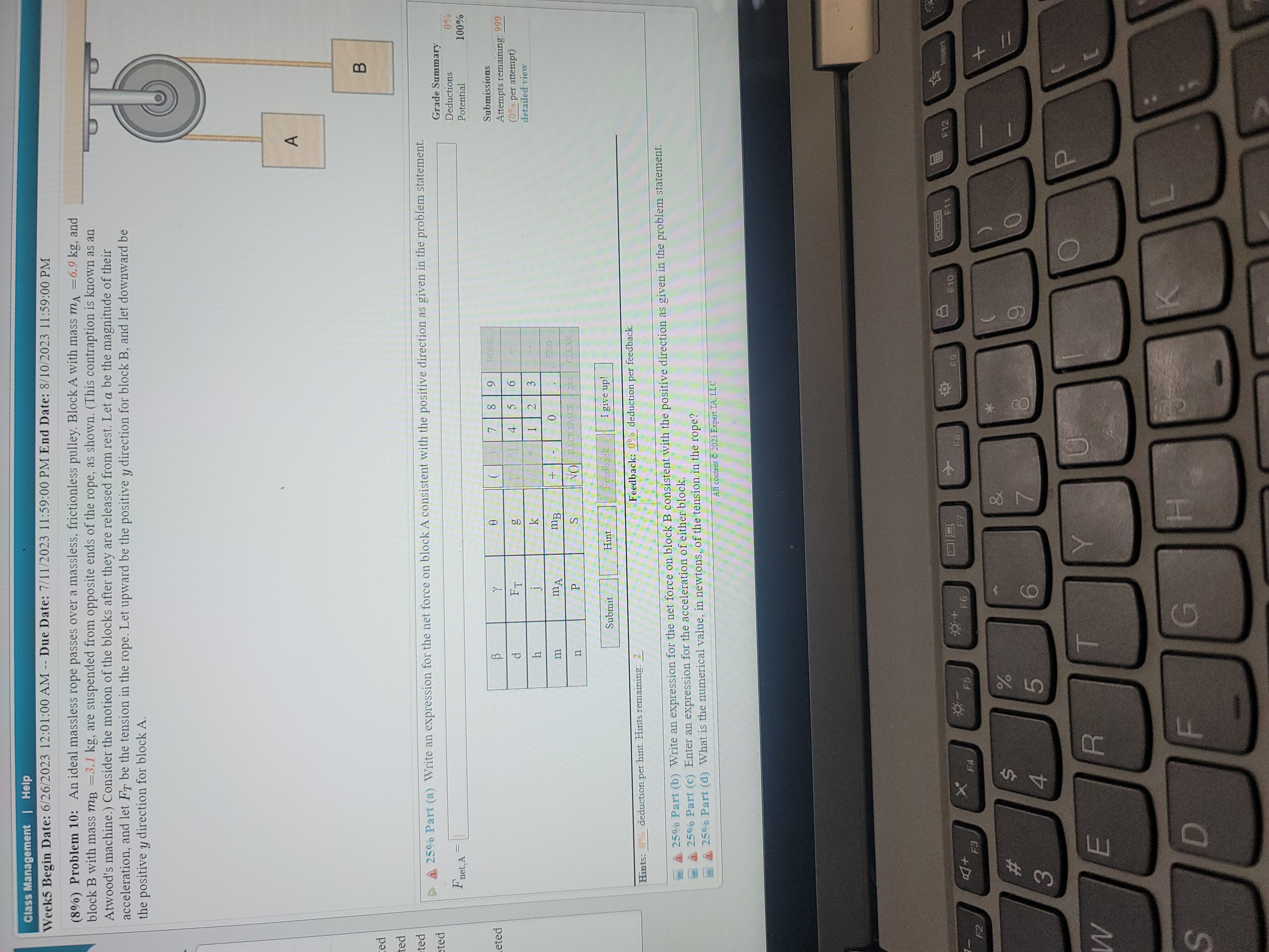 Referring to the image to the right, the mass of Block 1