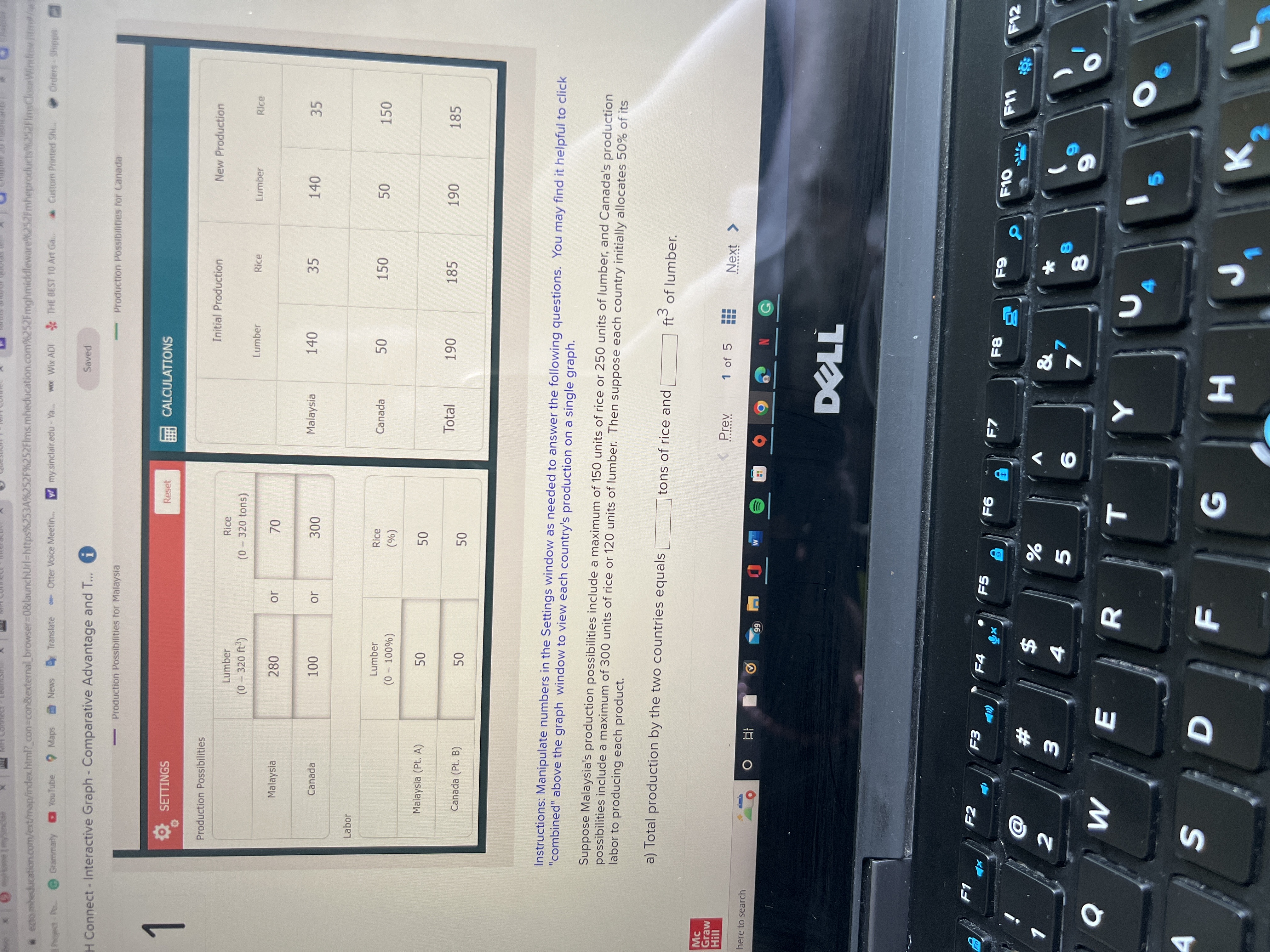 Combined In. GRAPH CANADA MALAYSIA Lumber Lumber 280 A (35, 140) 100