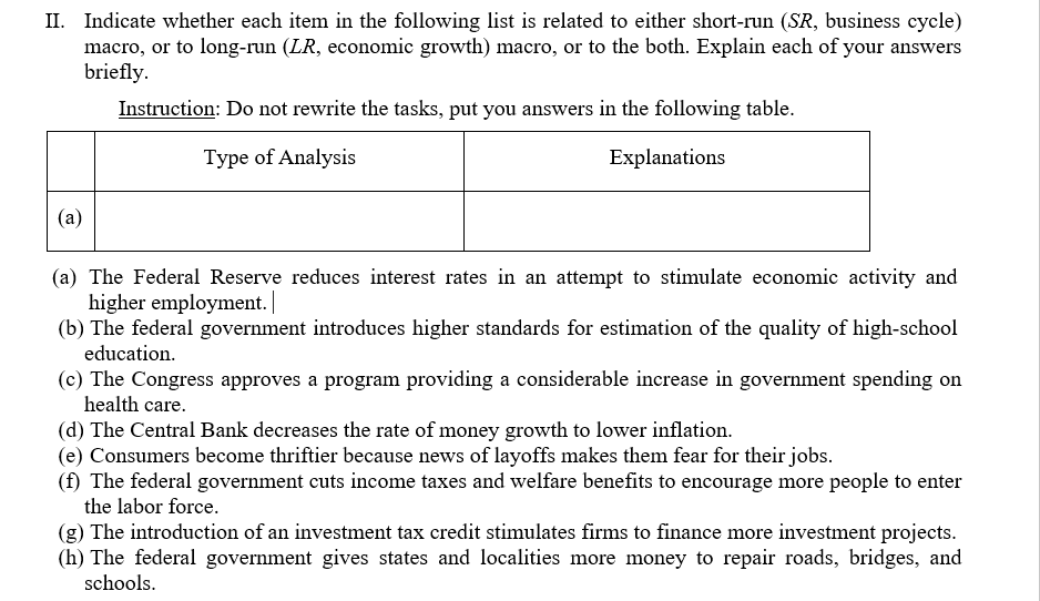 please, solve this problem II. Indicate whether each item in the following