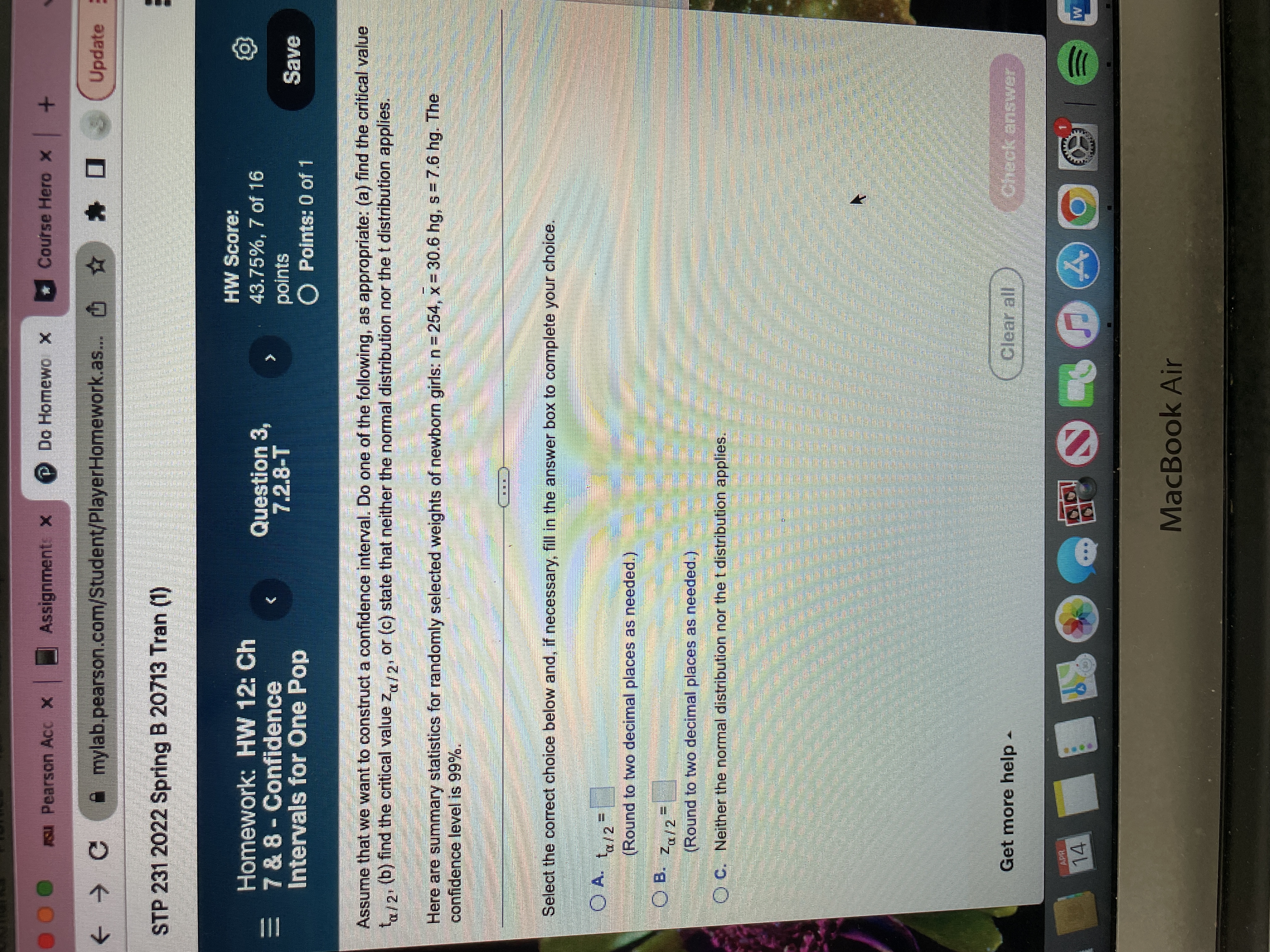 D Do Homewo X Course Hero x + C mylab.pearson.com/Student/PlayerHomework.as... Update STP