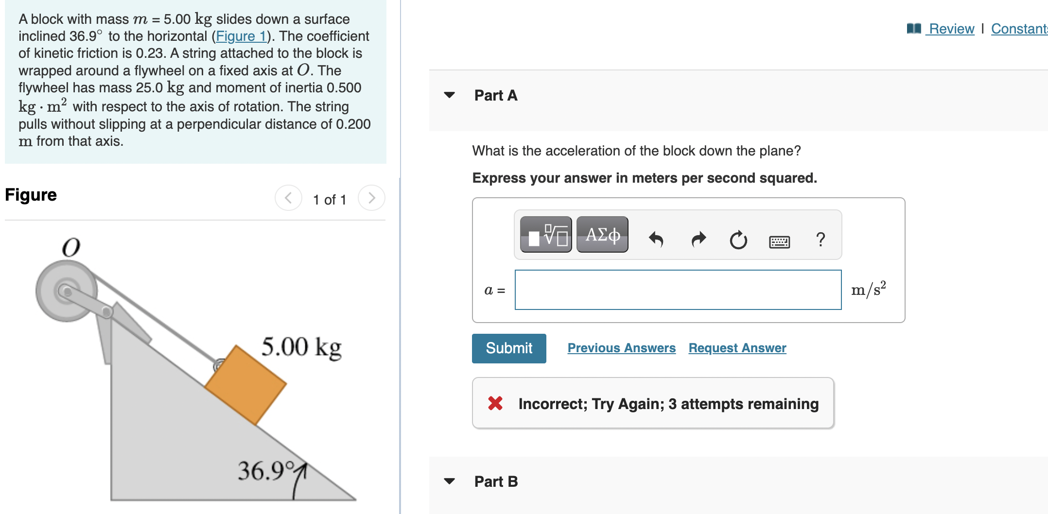 A block with mass m = 5.00 k slides down a