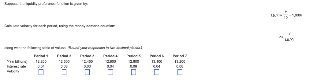 Suppose the liquidity preference function is given by: Y L(,Y)= 10