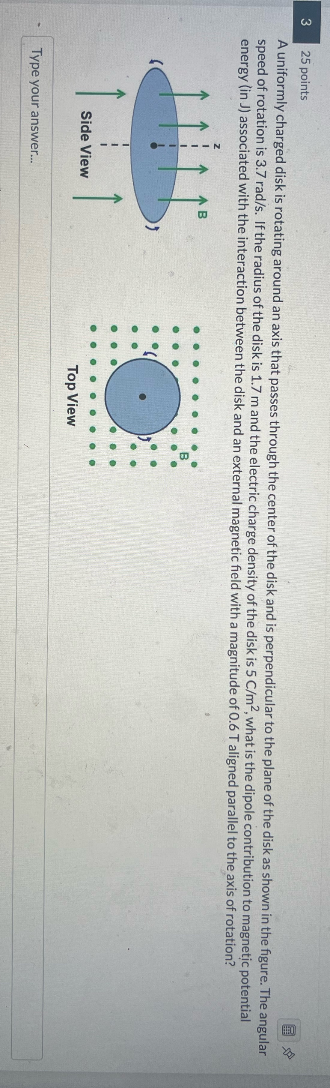 25 points A uniformly charged disk is rotating around an axis
