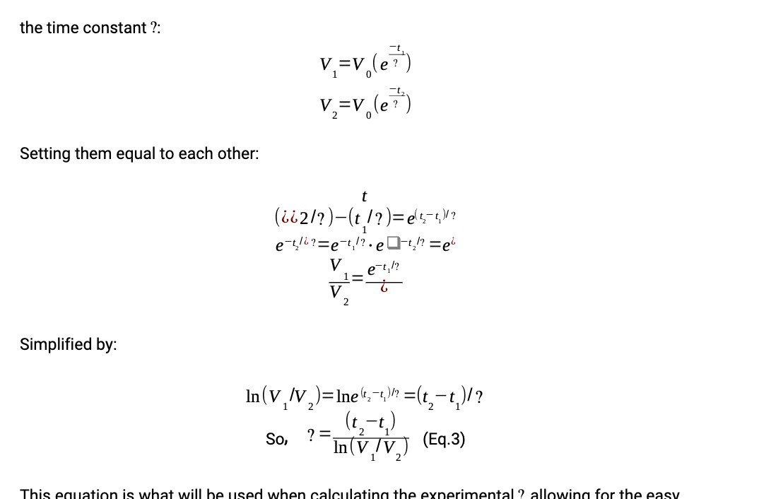  the time constant ?: V =V (e ? ) V, =