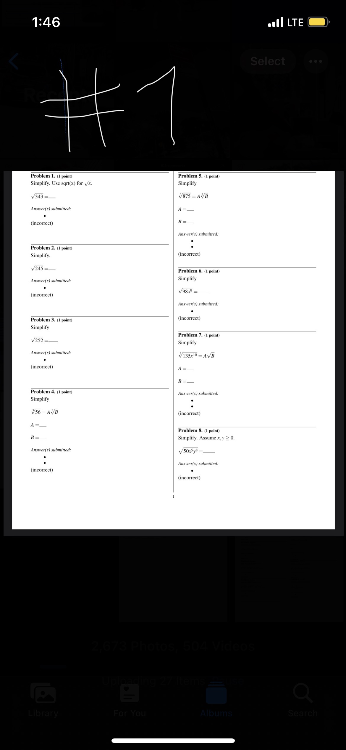 1:46 Doll LTE Select .. . Problem 1. (1 point) Problem