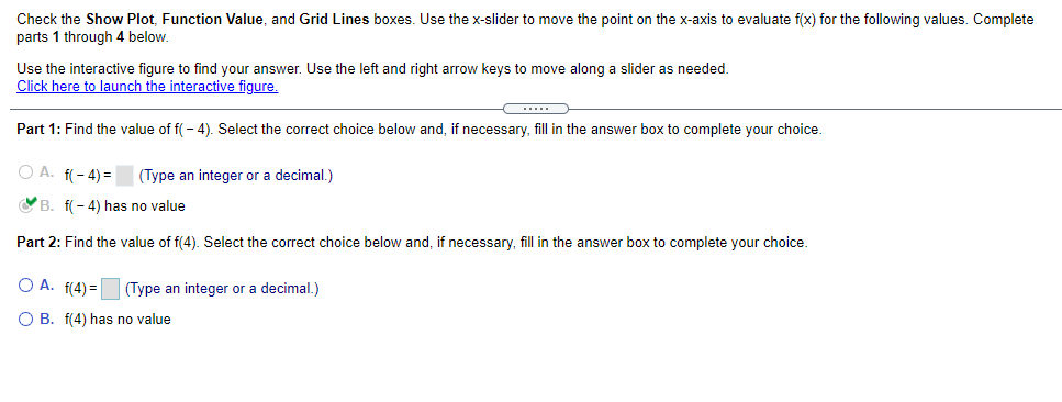Check the Show Plot, Function Value. and Grid Lines boxes. Use