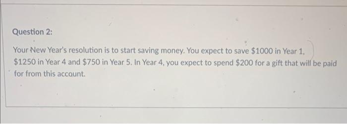 Solve clearly Question 2: Your New Year's resolution is to start saving