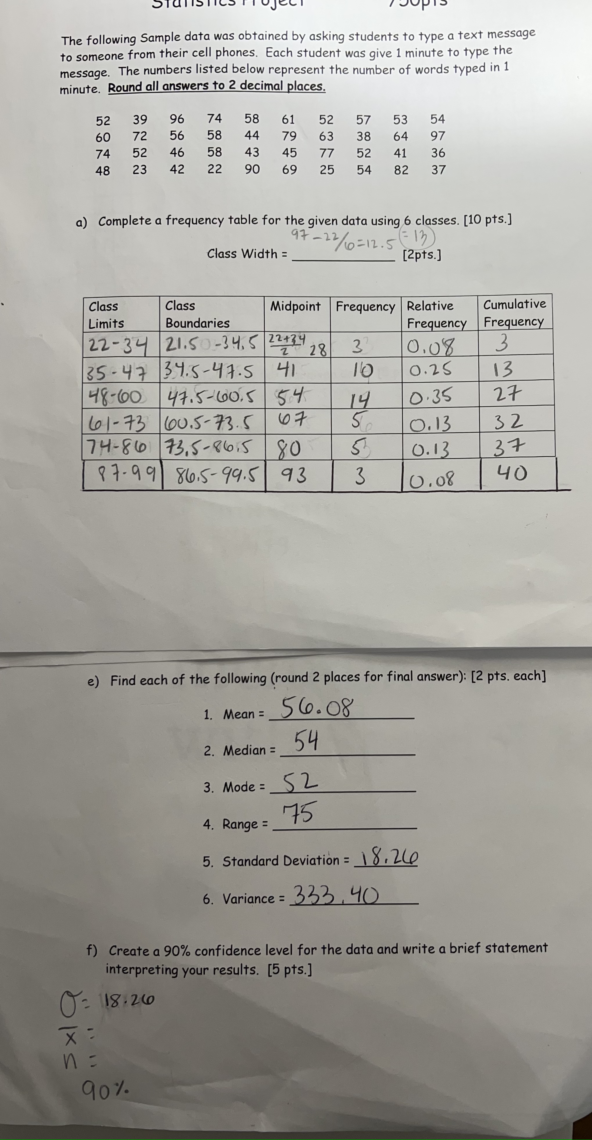 Please do "f". The following Sample data was obtained by asking students