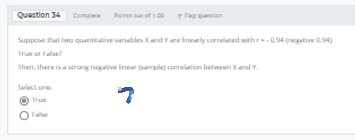Question 34 Complete Points out of 1DO + FUR question Suppose